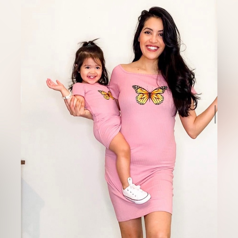 Matching pink butterfly dresses